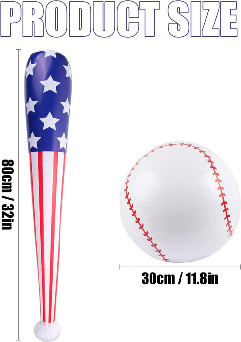 4 Pcs American Flag Inflatable Baseball and Baseball Bat,Blow Up Baseball Bat Beach Ball,Sports Theme Baseball Party Favors for Kids Adult Pool Be...