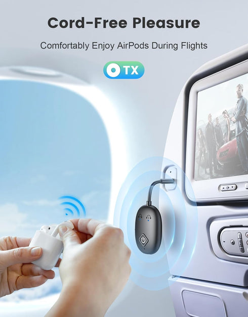 Bluetooth 5.3 Transmitter Receiver for Airplane, 2 in 1 Wireless Bluetooth Transmitter Adapter for AirPods or Wireless Headphones Dual Pairs, 3.5m...