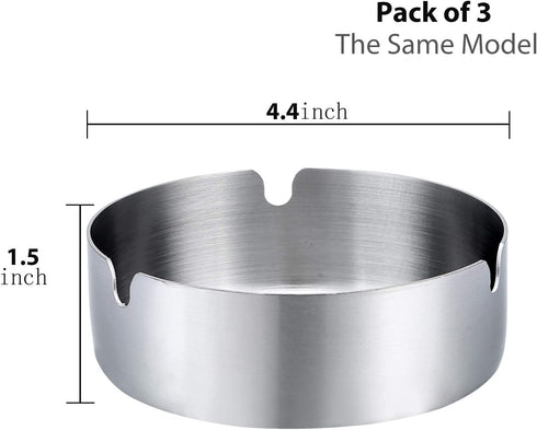 Pack of 3 Cigar Ashtray Tabletop Round Stainless Steel Ash Tray Suitable for Cigarette Ash Holder for Home...