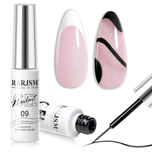 RARJSM Nail Art Gel,Liner Gel Polish,Black White Nail Design Polish Painted Gel Nail Polish Set 2Pcs Soak off Curing Requires 8ml Build in Thin Br...