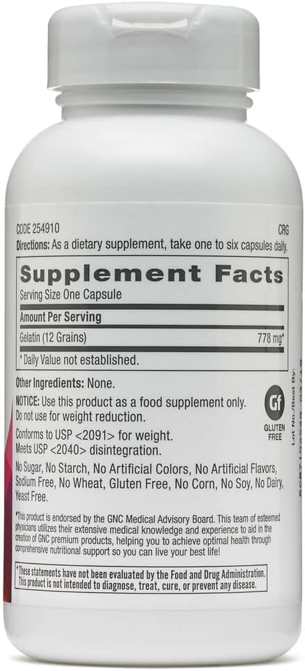 GNC Women's Gelatin Supplement |Supports Healthy Hair, Skin and Nails |Natural Collagen Source | 60 Capsules...