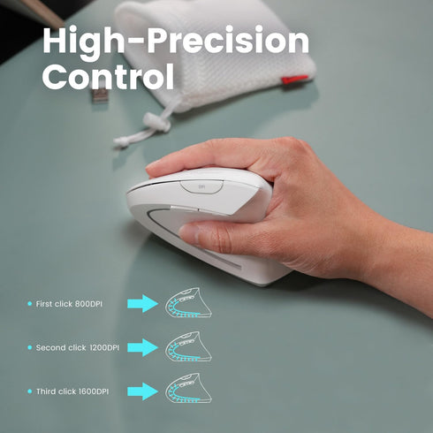 Perixx PERIMICE-813W Bluetooth Vertical Mouse - Wireless 3-in-1 Multi-Device Spec - Travelling Carry Bag - Ergonomic Right-Handed Design - White...