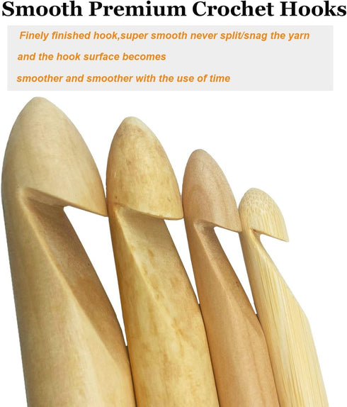 Mdoker Huge Crochet Hook Set Size 12mm(O)/15mm(P/Q)/20mm(S)/25mm(U) Large Wooden Crochet Hooks Needles for Giant Chunky Yarn Carpet Scarf Bulky Wo...