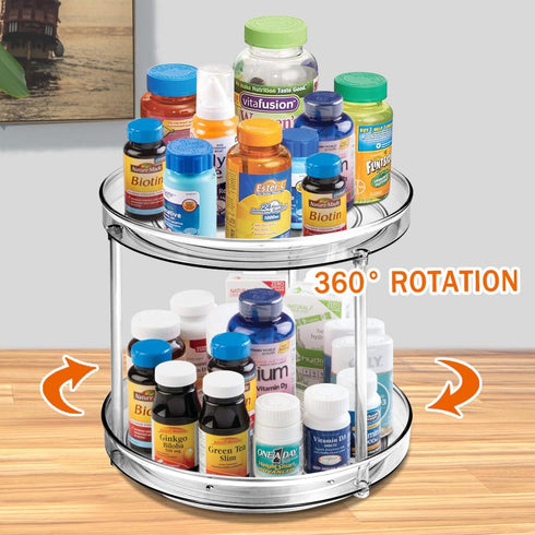 Amolliar 2 Tier 9 Inch Lazy Susan Turntable Organizer for Cabinet,Spice Rack Food Storage Container for Kitchen, Pantry, Fridge, Countertop, Vanit...