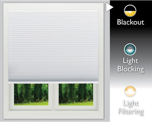 Redi Shade No Tools Easy Lift Trim-at-Home Cordless Cellular Blackout Fabric Shade White, 30" W x 64" L, (Fits windows 19"- 30")...