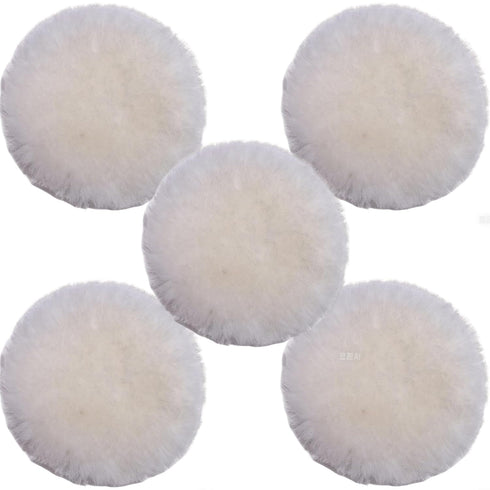 OKAYDA Lambswool Polishing Pads 5 inch Soft Sheepskin Buffing Pads with Hook and Loop Back Design Cutting Pad for Car, Furniture, Glass and So On...