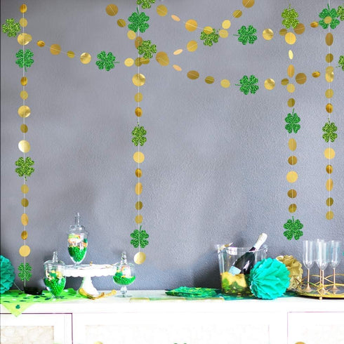 Cheerland Green Shamrock Garland St Patricks Day Decorations 4 Leaf Clover Glitter St Paddy's Day Garland Hanging Streamers for St. Patrick's Day ...