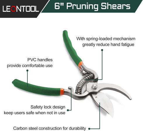 6 Inches Pruning Shears Soft Grip Bypass Pruner Classic Hand Pruner Tree Trimmer Gardening Tool with Leather Sheath Pouch...