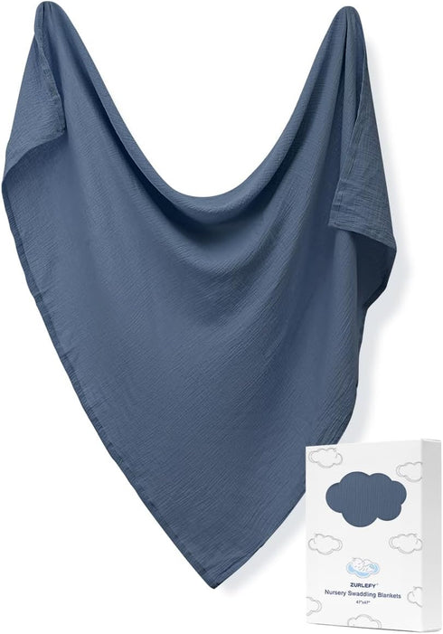 Dusty Blue Receiving Blankets for Boys, Muslin Cotton Baby Swaddle Blanket 47 x 47 inches, Wrap Swaddles for Newborns Baby Essentials (42-09)...