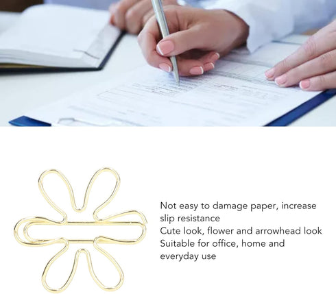 100Pcs Cute Gold Mini Paper Clips,Flower and Arrowhead Shapes Paper Clips Electroplated Gold Paper Clips for Wedding Marriage Office School Home(#...