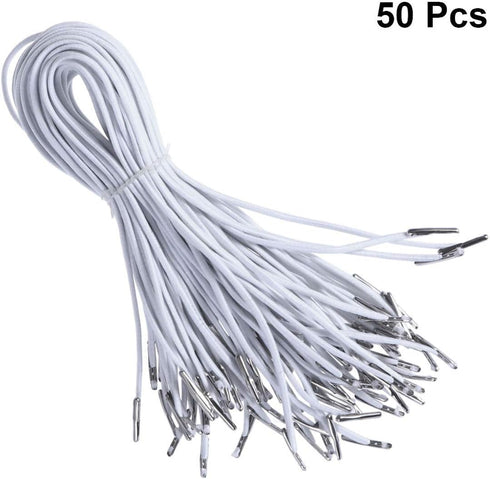 SEWACC 50pcs Elastic Barbed Cord Loop Stretch Round Strings with Dual Metal Barbs Barbed Fasteners for Mask Making Binding (White)...