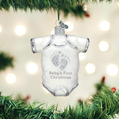 Old World Christmas White Baby Onesie Glass Blown Ornament for Christmas Tree, Handcrafted Holiday Decoration, Baby’s First Christmas Collection...