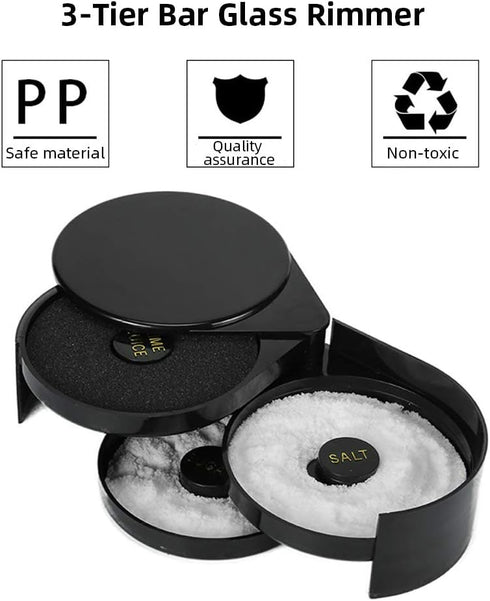 3 Tier Bar Glass Rimmer, Margarita Cocktail Salt and Sugar Glass Rimmer,Bartender tool(BLACK)...