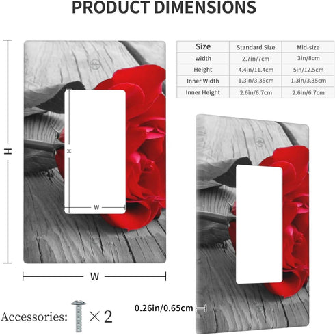 Red Rose Wall Plate 1 Gang Single Rocker Decorative Light Switch Cover Modern Abstract Switch Plate Cover for Bedroom Kitchen Decor Wooden Board G...