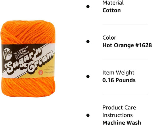 New in 2017 Lily Sugar 'n Cream Solids 100% Cotton Yarn ~ 2.5 oz. Skeins (Hot Orange #1628)......