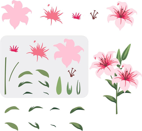 Layered Lily Flower Stencils Lily Stencils 11.7×8.3inch Resuable Lily Flower Bouquet Stencil Spring Botanical Art Stencils for Wood, Canvas, Paper...