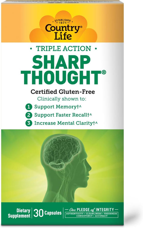 Country Life Sharp Thought - Memory & Cognitive Support Supplement – Sharp-PS Gold Phosphatidylserine + DHA – Promotes Mental Clarity & Faster Rec...