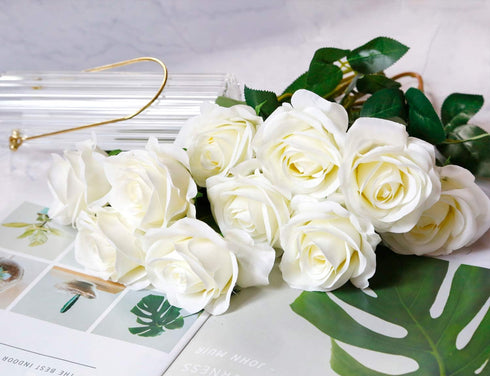 DuHouse 10pcs Fake Roses Artificial Silk Flowers Faux Rose Flower Long Stems Bouquet for Arrangement Wedding Centerpiece Party Home Kitchen Decor(...
