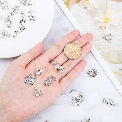 PH PandaHall 10 Style Animals Charms, 30pcs Antique Silver Tibetan Alloy Giraffe Unicorn Cat Charms Pendant Beads Charms for DIY Bracelet Necklace...