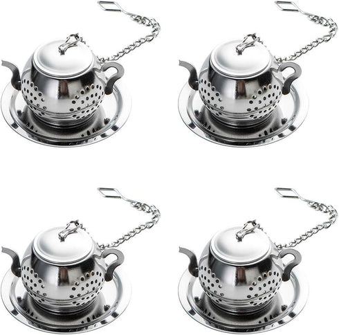 4Pcs Tea Balls for Loose Leaf, Stainless Steel Tea Infusers for Loose Tea, Tea Strainers with Chain Hook and Saucer (Silver)...