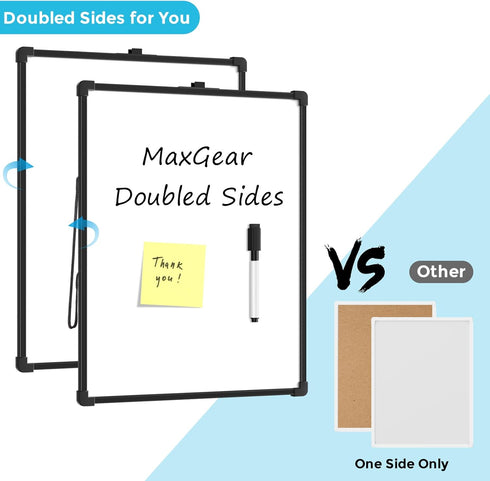 MaxGear Double-Sided Dry Erase Board, 14"x11" Mini Hanging Whiteboard, Small White Board with a Black Dry Erase Marker, Portable for Students - Pl...