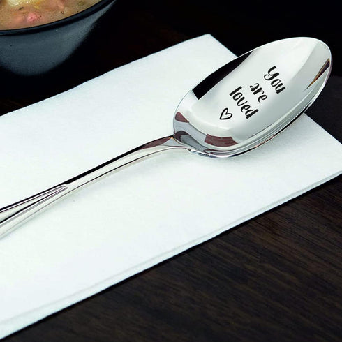 You Are Loved Engraved Stainless Steel, Inspirational Motivational Coffee Tea Spoon Gift for Men Women Friends Birthday Christmas Gifts, Silver, 7...