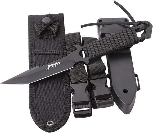 Dive Knife Scuba Diving Knife, Black Tactical Sharp Blade knives, Divers dive tool with 2 Types Sheaths,Sawing Edge and 2 Pairs Leg Straps for Sno...