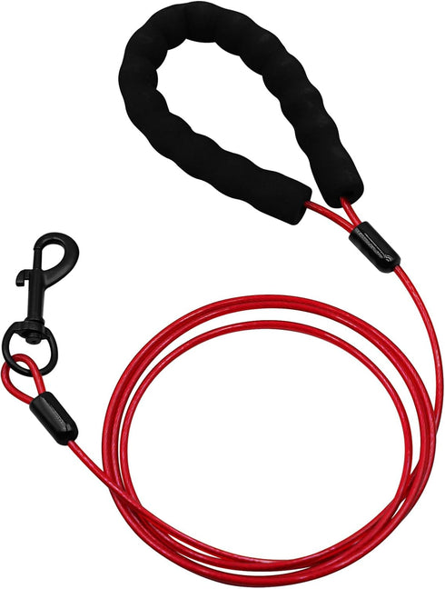 Stainless Steel Water and Chew Proof Dog Leash with Hooks for Large, Medium and Small Dogs 5Ft Wire Alloys Camping with Soft Handle(Red)...