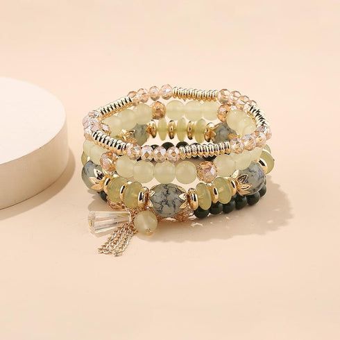 Bohemian Stackable Bracelets for Women Gold Beaded Stretch Charm Bracelets Set Crystal Elastic Multilayer Colorful Charm Bangles Bracelets Summer ...