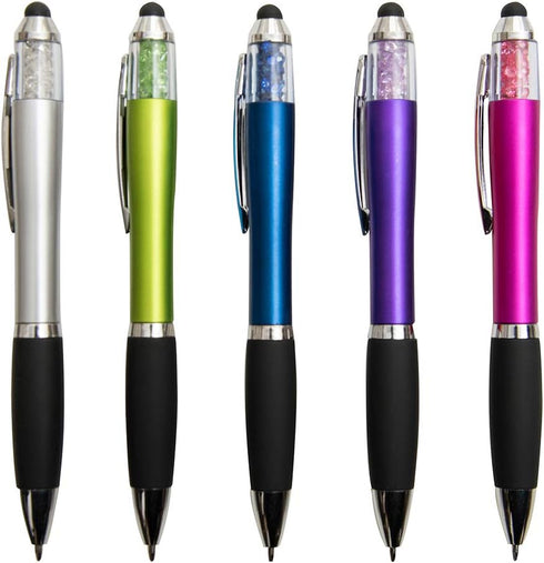 Stylus Pens for Touch Screens, Medium Point Pens with Crystals for Women and Kids Black Ink Pen with Stylus Ballpoint Pens with Comfort Grip for T...