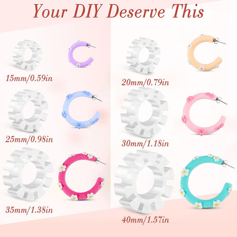 14 Pcs Polymer Clay Hoop Guide Flower Polymer Clay Molds Clay Cutters for Polymer Clay Jewelry Earring Clay Cutters 6 Sizes Hoop Guides with 30 Pc...