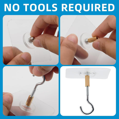 8PCS Ceiling Hooks for Hanging Plants, Self-Adhesive Ceiling Hooks No Drilling, PVC Clear Plant Hooks for Ceiling with Stainless Steel Plant Hooks...