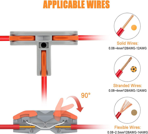 EEEKit 30Pcs Compact Wire Conductor Connector, T-Shape Lever Nut Wire Connector, Quick Splitter 3 Way Electrical Connectors, AWG 28-12...
