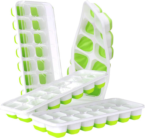 DOQAUS Ice Cube Trays 4 Pack, 56 pcs Silicone Ice Cubes Tray Maker with Spill-Resistant Removable Lid, Easy Release & Pop out, LFGB and BPA Free, ...