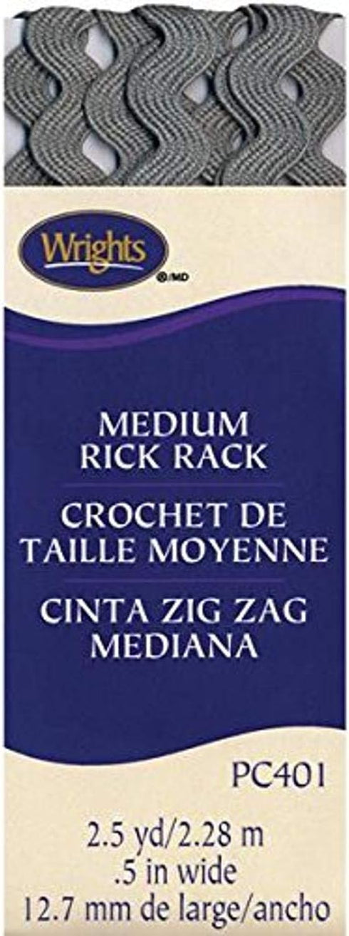 Wrights 1/2 by 2-1/2-Yard Rickrack Quilting Supplies, Medium, Light Gray...