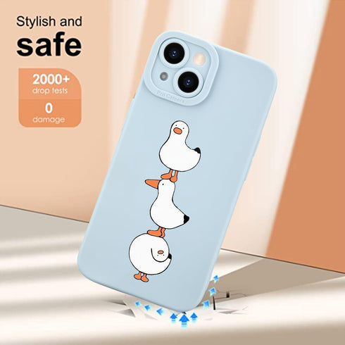JOYLAND Cartoon Ducks Pattern Cell Phone Case for iPhone 14, Cute Animal Kawaii Blue Silicone Gel Case, Full Body Protection Shockproof Phone Case...