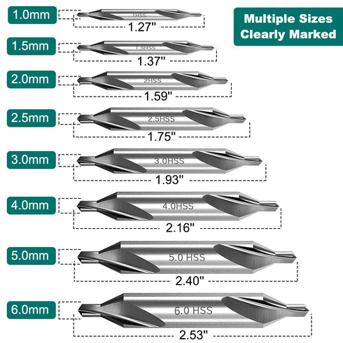 8Pcs HSS Center Drill Bits Set 60-Degree Angle Combined Countersink Drill Bit Tool High Speed Steel Countersink Tools for Lathe Mill Metalworking ...