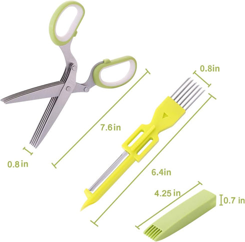 2-Pack Herb Scissors Set with 5 Blades & 3 Blades, Green Stainless Steel Kitchen Shears for Herbs, Veggies, Paper Shredding, with Cleaning Comb & ...