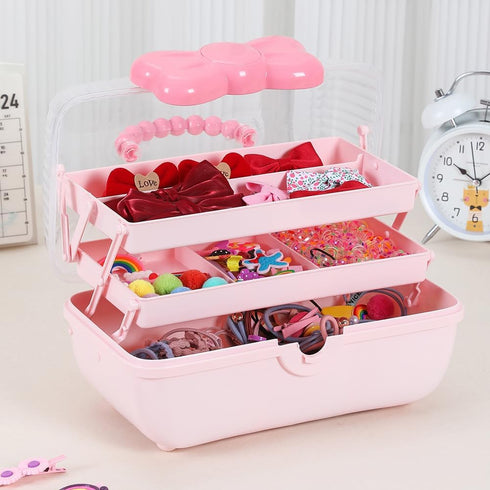 Hair Accessories Organizer for Girls Headbands, Clips, Ties Baby Girl Supplies, Lockable Three-layer Folding Craft Organizers and Storage Plastic ...