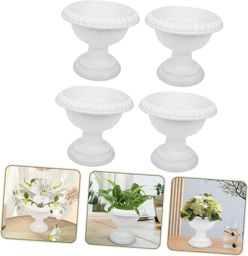 Amosfun 4pcs Roman Flower Pot Pedestal Planter Outdoor Planters Plastic Plants for Outdoors Grecian Urn Planter Flower Decor Plastic Plant Pot Ret...