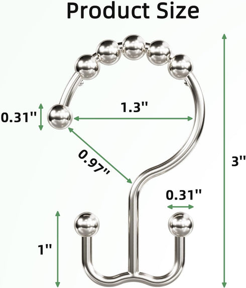 Amazer Shower Curtain Hooks, Rust-Resistant Metal Double Shower Curtain Rings for Curtain Rolling Shower Hooks, 12PCS Shower Rings for Bathroom Sh...