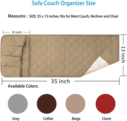 TALC Non-Slip Sofa Armrest Storage Organizer, Waterproof Couch Recliner Remote Control Holder with 5 Pockets Armchair Caddy for Ipad, Phone, Magaz...
