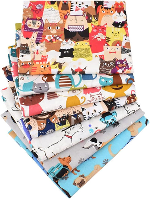 Hanjunzhao Cute Animals Cat Dog Fat Quarters Fabric Bundles 18 x 22 inch for Quilting Sewing Crafting...
