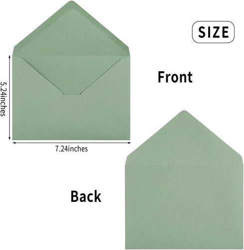 50 Pieces Sage-Green A7 Envelopes Greeting Card Envelopes 5.24 x 7.24 Inches for 5 x 7 Wedding Invitation Cards, Greeting Cards, Birthday Baby Sho...