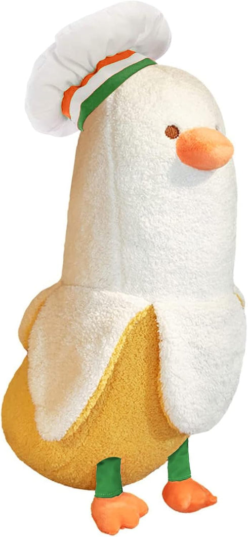 PEACH CAT Cute Banana Duck Stuffed Animal Long Banana Chef Duck Plush Pillow for Girls and Boys White 12"...