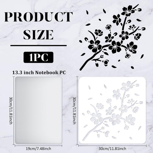 FINGERINSPIRE Cherry Blossom Stencil Template 11.8x11.8inch Plastic Cherry Blossom Branch Drawing Painting Stencils Square Reusable Flowers Stenci...