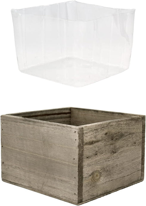 CYS EXCEL Wood Square Planter Box with Removable Plastic Liner (H:4" Open:6"x6") | Multiple Size Choices Wooden Planters | Indoor Decorative Flowe...