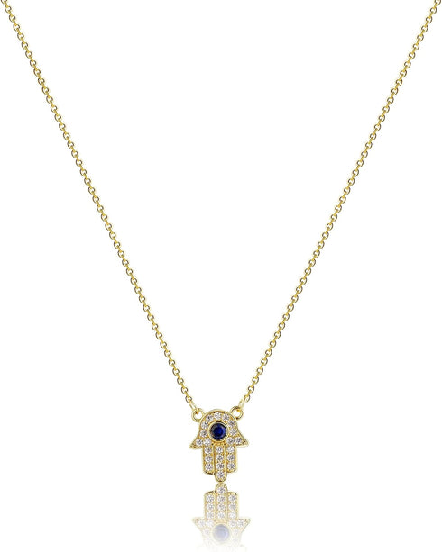 Kyerlyn Hamsa Hand Pendant Necklace 14K Gold Plated Cubic Zirconia CZ Hamsa Hand Necklace Dainty Evil Eye Necklace for Women Handmade Necklace Gif...