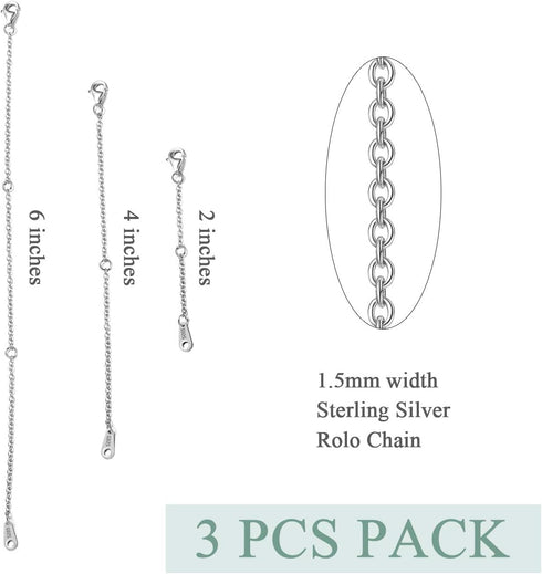 AOBOCO 925 Sterling Silver Chain Extenders for Necklace Bracelet with Gift Box...