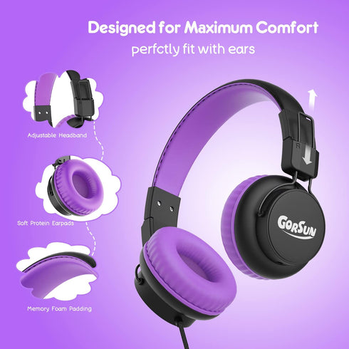 gorsun Kids Headphones, Headphones for Kids for School, 85dB/94dB Volume Limited, Wired Headphones with Mic, Sharing Function, Adjustable Toddler ...